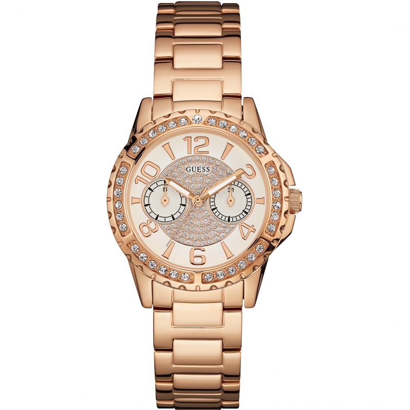 Guess Diamond Rose Gold Ladies Watch  W0705L3 - Watches of America