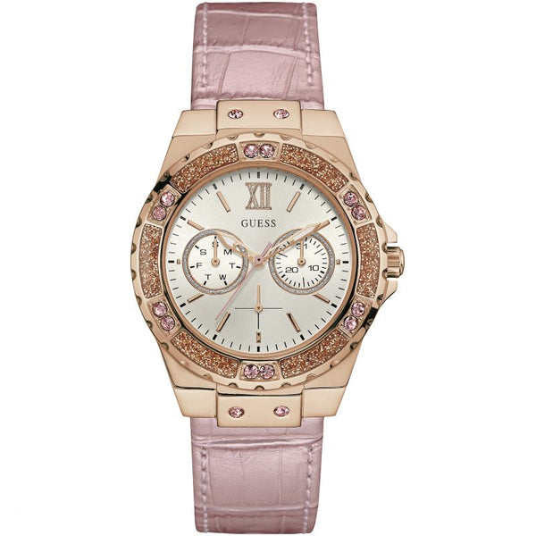 Guess Limelight Cream Dial Leather Strap Ladies Watch #W0775L3 - Watches of America