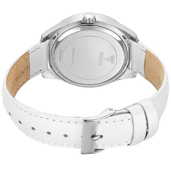Stainless Steel Guess Watch Women's White Leather Strap Guess